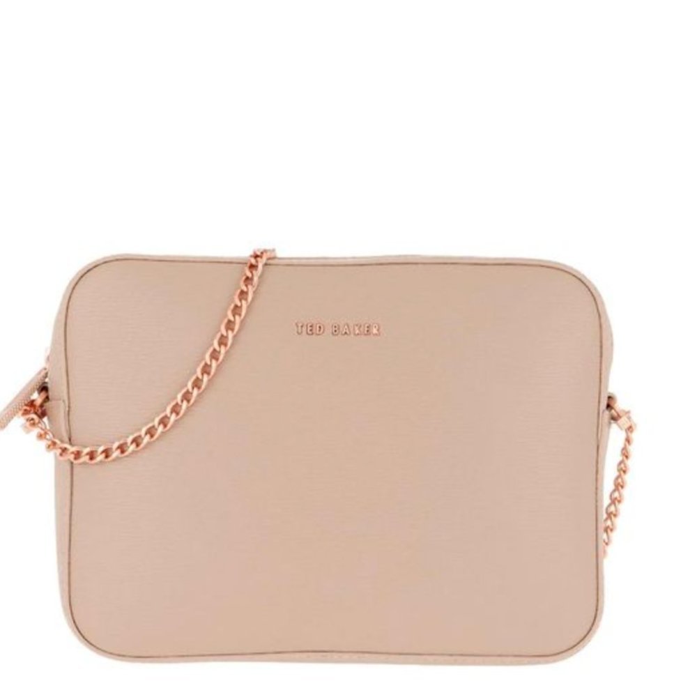 EUC TED BAKER LONDON JULIE LEATHER CROSSBODY CAMERA BAG TAUPE MSRP $175.00